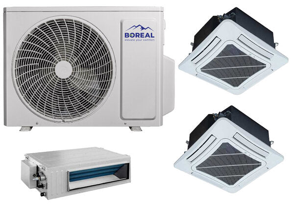 Boreal 30,000 BTU Tri Zone Ceiling Cassette/Slim Duct Mini Split System (12k, 12k, 9k) 208-230V Front View
