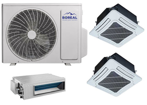 Boreal 30,000 BTU Tri Zone Ceiling Cassette/Slim Duct Mini Split System (12k, 12k, 9k) 208-230V Front View