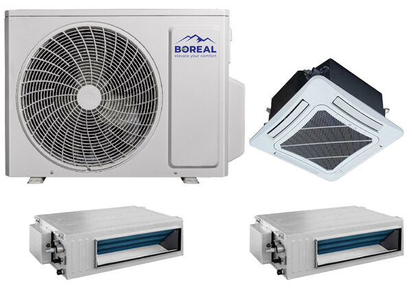 Boreal 30,000 BTU Tri Zone Ceiling Cassette/Slim Duct Mini Split System (18k, 9k, 9k) 208-230V Front View