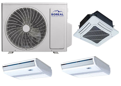 Boreal 30,000 BTU Tri Zone Ceiling Cassette/Universal Floor/Ceiling Mini Split System (18k, 9k, 9k) 208-230V Front View