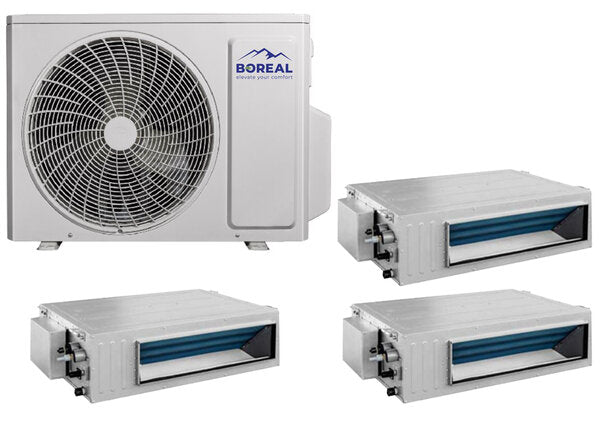 Boreal 30,000 BTU Tri Zone Slim Duct (HS) Mini Split System (9k, 12k, 12k) 208-230V Front View