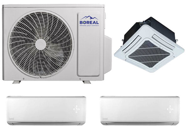 Boreal 30,000 BTU Tri Zone Wall Mounted/Ceiling Cassette Mini Split System (18k, 9k, 9k) 208-230V Front View