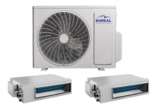 Boreal 36,000 BTU Dual Zone Slim Duct (HS) Mini Split System (18k, 18k) 208-230V Front View