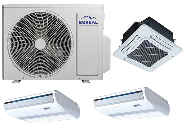 Boreal 36,000 BTU Tri Zone Ceiling Cassette/Universal Floor/Ceiling Mini Split System (12k, 12k, 12k ) 208-230V Front View