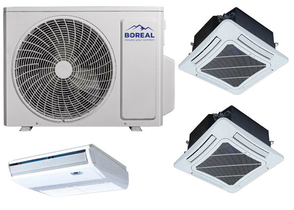 Boreal 36,000 BTU Tri Zone Ceiling Cassette/Universal Floor/Ceiling Mini Split System (12k, 12k, 12k ) 208-230V Front VIew