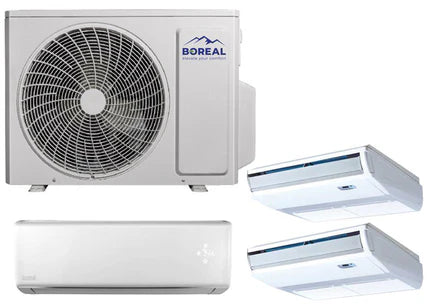 Boreal 36,000 BTU 21 SEER2 Tri Zone Wall Mounted Universal Floor/Ceiling Mini Split System (18k, 9k, 9k ) 208-230V Front View