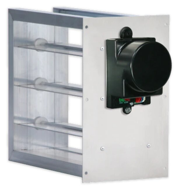 Braeburn 12"W x 18"H Rectangular Damper Power Open / Power Close Model 101218 Side View