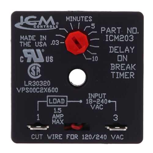 ICM ICM203 Delay on Break Timer (.03-10 Minute Knob Adjust. Delay) Front View