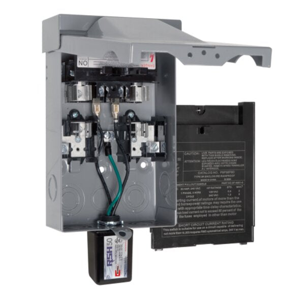Rectorseal 96418 60A Fused A/C Disconnect w/ Top Open and RSH-50 Surge Protective Device (120/240V) Side View