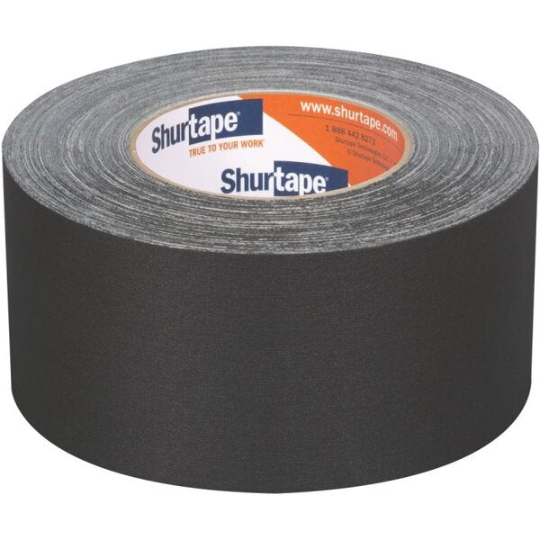 Shurtape P 628 Black Gaffer's Tape - 72 mm Width x 50 m Length - 10.75 mil Thick 181204 Side View