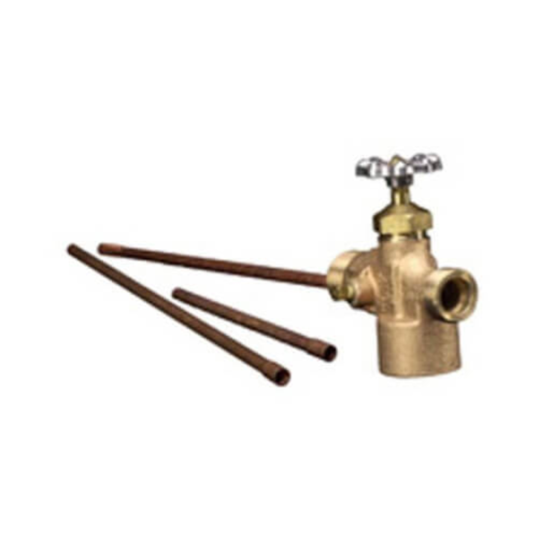 Taco 438-2 1" Tank Fitting with Drain & Shutoff Valve (FNPT x FNPT) Front View