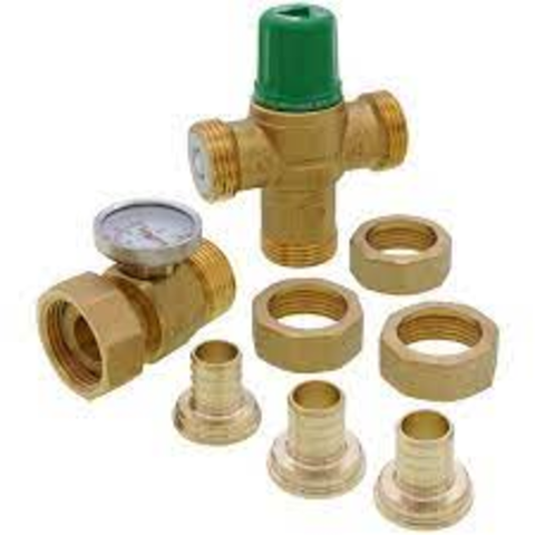5003-P3-G 3/4" PEX Union Mixing Valve w/ Gauge (Low Lead) Top View
