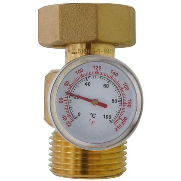 Taco 5120G-1 Outlet Adapter, Union and Temp Gauge for 5120 Series Front View