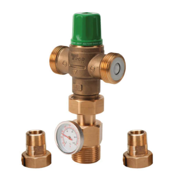 Taco 5123-T2-G 3/4" NPT Union Mixing Valve w/ Gauge (Low Lead) Side View