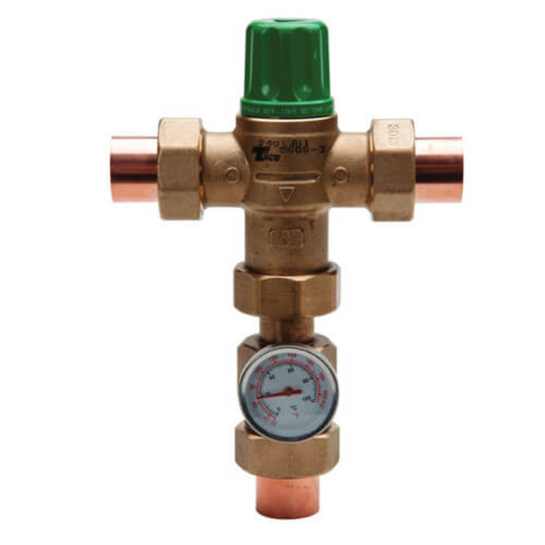 Taco 5124-C2-G 1" Sweat Union Mixing Valve w/ Gauge (Low Lead) Front View