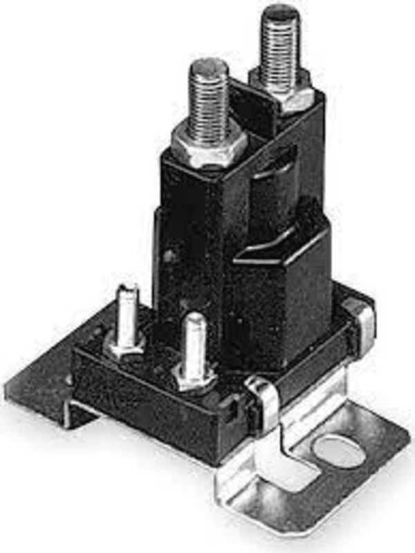 W-R120-105711 12vdc Solenoid SPNO Isolated Coil 16 Ohms Coil Resistance Continuous Duty Normally Open Continuous Contact Rating 100 Amps Inrush 400 Amps Side View