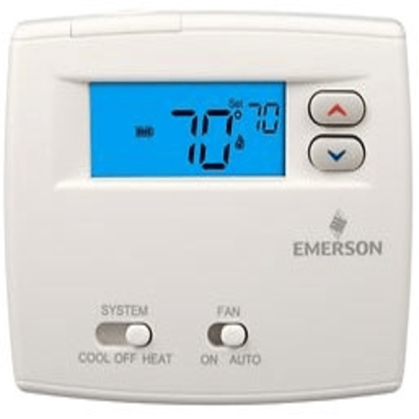 W-R1F89-0211 24v Multi Stage Heat Pump Non Programmable Digital Thermostat 2H-1C Emerson Blue 2 Display Front View