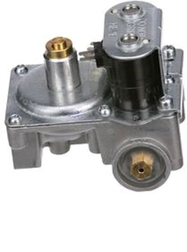 White-Rodgers 25M01A-100 120v 3/8" X 11/32" Direct Lite Dual Solenoid Gas Valve With Regulator & Terminal Connector, Universal Right Angle Left Application Side View
