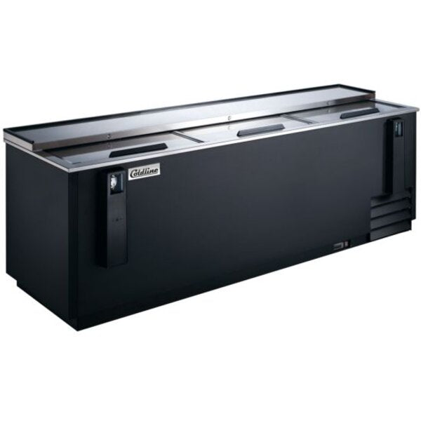 Coldline BBC-95 95" Horizontal Reach-In Black Bottle Cooler - 27 Cu. Ft. Side Viewck Bottle Cooler - 27 Cu. Ft.