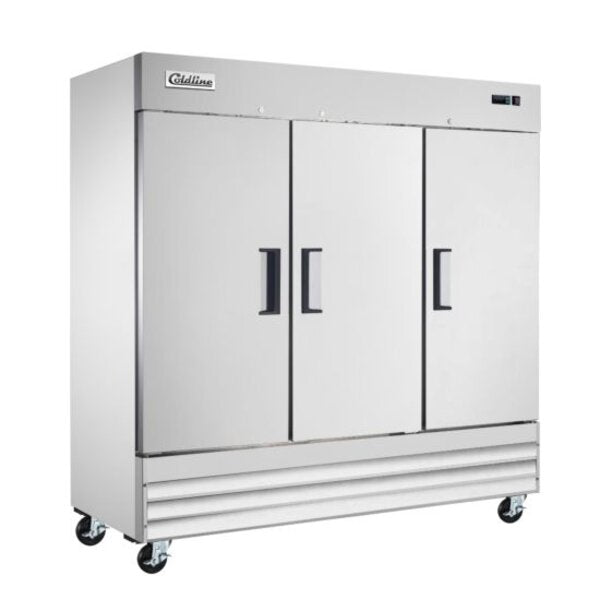Coldline C-3FE 81" Three Solid Door Commercial Reach-In Freezer - Stainless Steel Side View