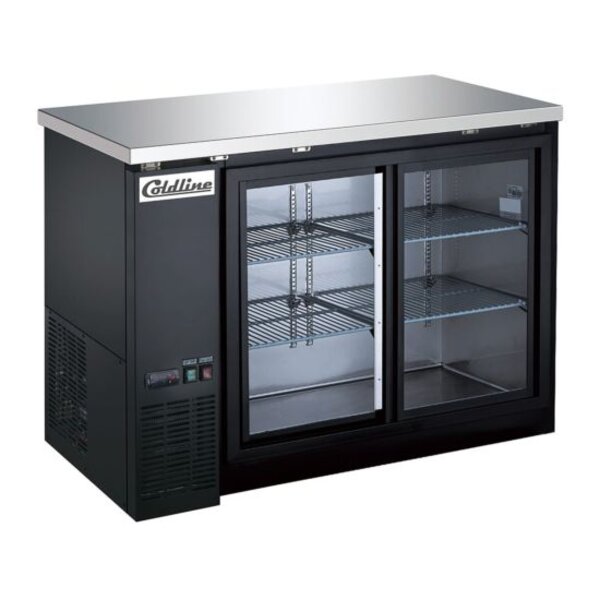Coldline CBB-48G-SL 48" Sliding Glass Door Back Bar Cooler, Black Side View