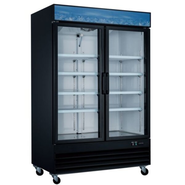Coldline G53-B 53" Double Glass Swing Door Merchandiser Refrigerator with LED Lighting - Black Side View