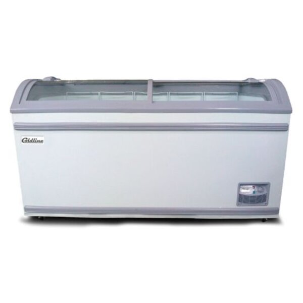 Coldline XS500YX 58" Curved Glass Top Display Ice Cream Freezer with LED Lighting - 17.7 Cu. Ft. Side View