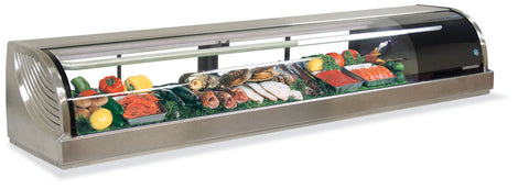 Curved Glass Refrigerated Sushi Display Case 83" - Right Side Compressor