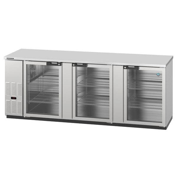 Hoshizaki Stainless Steel Back Bar Refrigerator, Three Section Glass Doors, View on the Right