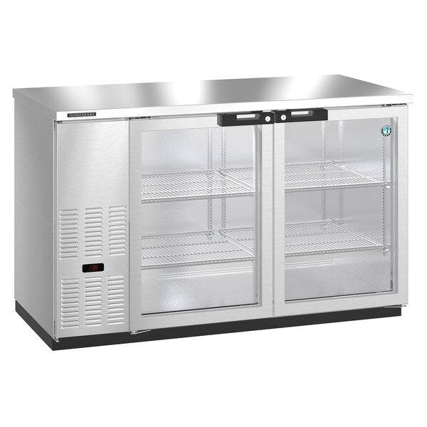 Hoshizaki HBB-2G-LD-59-S Stainless Steel Back Bar Refrigerator, Two Section Glass Doors, 115V