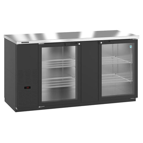 Hoshizaki Stainless Steel Back Bar Refrigerator, Three Section Glass Doors, View on the Left