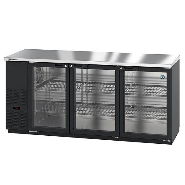 Hoshizaki Stainless Steel Back Bar Refrigerator, Three Section Glass Doors, View on the Right