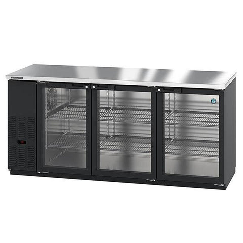 Hoshizaki Stainless Steel Back Bar Refrigerator, Three Section Glass Doors, View on the Right