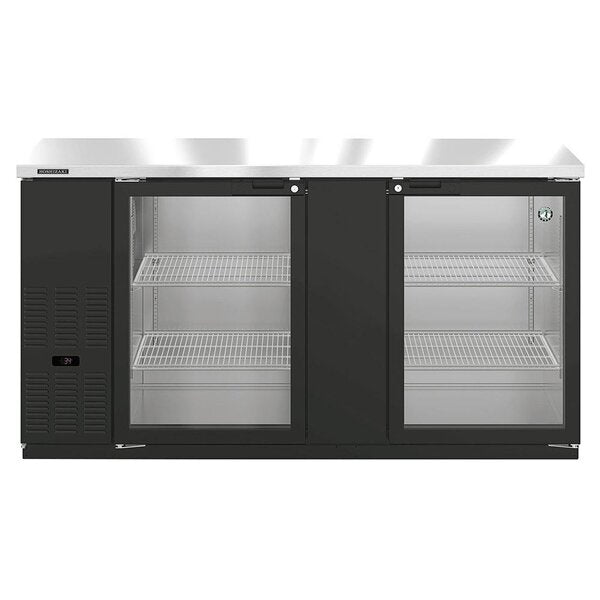 Hoshizaki Stainless Steel Back Bar Refrigerator, Three Section Glass Doors, Front View