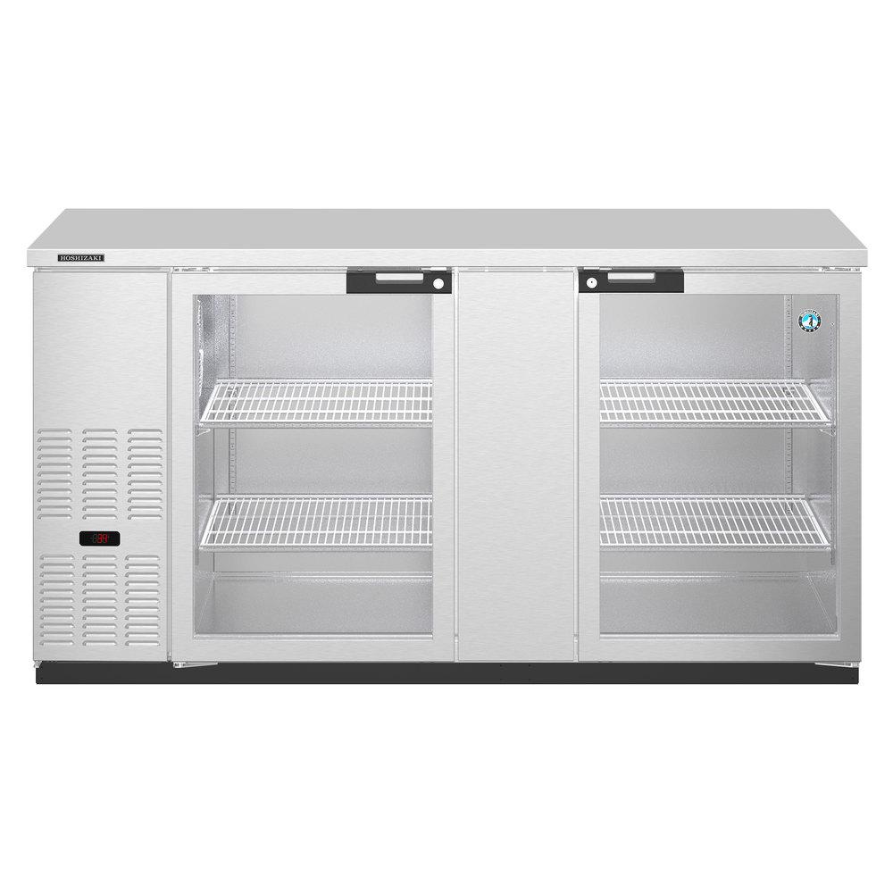 Hoshizaki HBB-3G-LD-69-S Stainless Steel Back Bar Refrigerator, Two Section Glass Doors, 115V