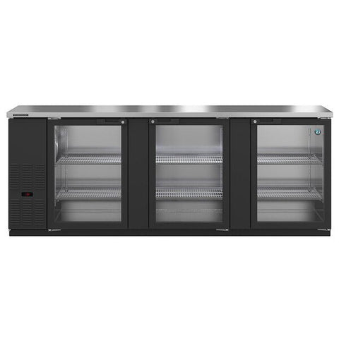 Hoshizaki Stainless Steel Back Bar Refrigerator, Three Section Glass Doors, Front View