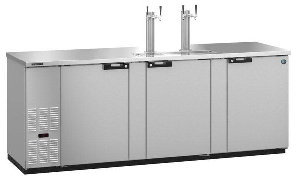 Hoshizaki Three Section Refrigerator Stainless Steel Double Tap Kegerator, View on the Left