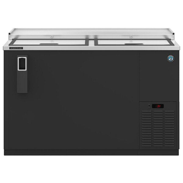 Hoshizaki Horizontal Refrigerator, Two Section Black Vinyl Bottle Cooler, Front View