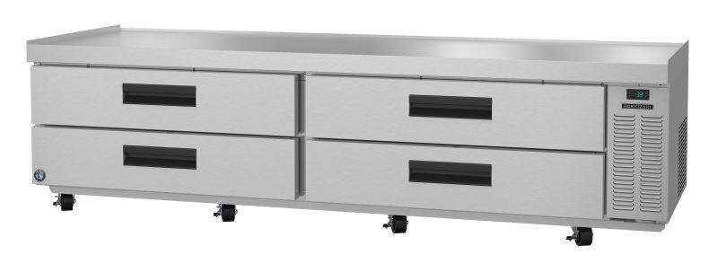 Hoshizaki Two Section Refrigerator Chef Base Prep Table, 2 Stainless Drawer Front View