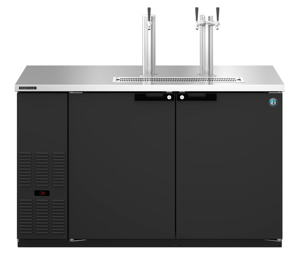 Hoshizaki Two Section Refrigerator Black Vinyl Single/Double Tap Kegerator, Front View