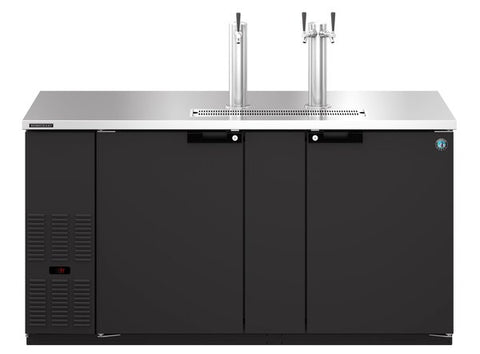 Hoshizaki Two Section Refrigerator Black Vinyl Single/Double Tap Kegerator, Front View