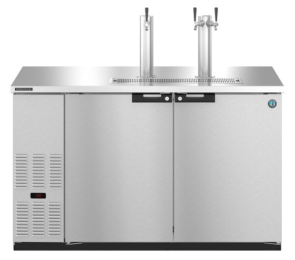 Hoshizaki Two Section Refrigerator Stainless Steel Single/Double Tap Kegerator, Front View