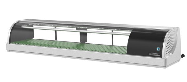 Hoshizaki Curved Glass Refrigerated Sushi Display Case, Right Side Condenser View On The Left