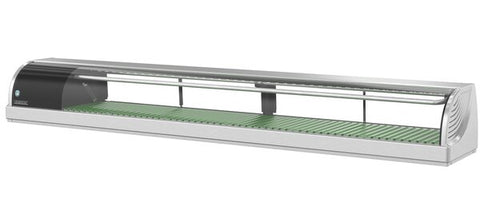 Hoshizaki Curved Glass Refrigerated Sushi Display Case, Left Side Condenser View On The Right