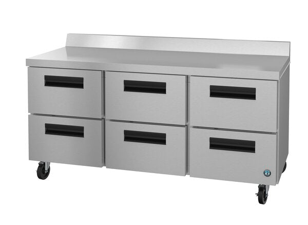 Hoshizaki 72" Six Drawer Worktop Refrigerator, Stainless Drawers With Lock, View on the Right