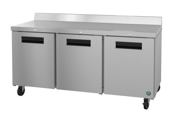 Hoshizaki 72" Three Door Worktop Refrigerator, Stainless Doors With Lock, View on the Right