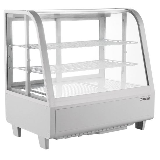 Marchia MDC100-W 27" White Countertop Refrigerated Curved Glass Bakery Display Case with LED Lighting Side View