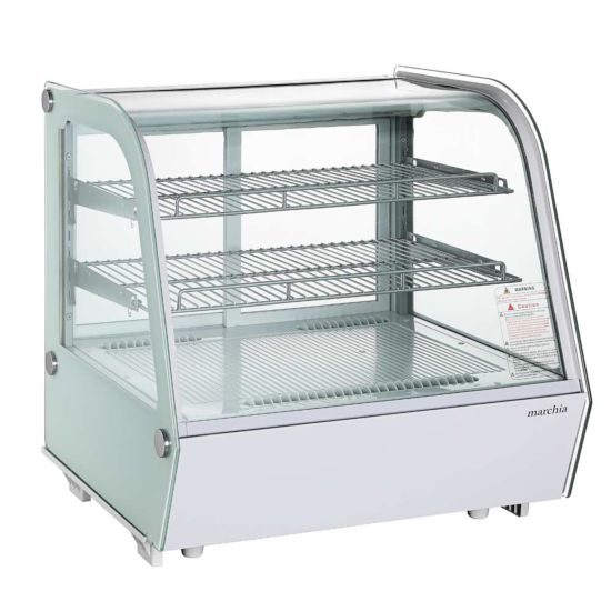 Marchia MDC121-W 28" White Countertop Refrigerated Curved Glass Bakery Display Case with LED Lighting Side View
