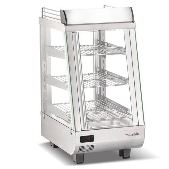 Marchia SHCC76 14" Stainless Steel Heated Countertop Display Front, Rear Doors Side View