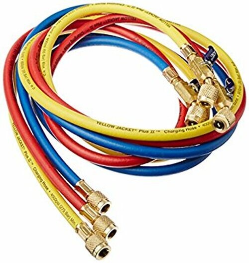 Yellow Jacket 1/4" Charging Hose Set with Compact Ball Valve Fittings Side View